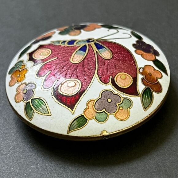 Vintage Enamel Cloisonne Butterfly Pin 1 5/8 - Picture 4 of 6